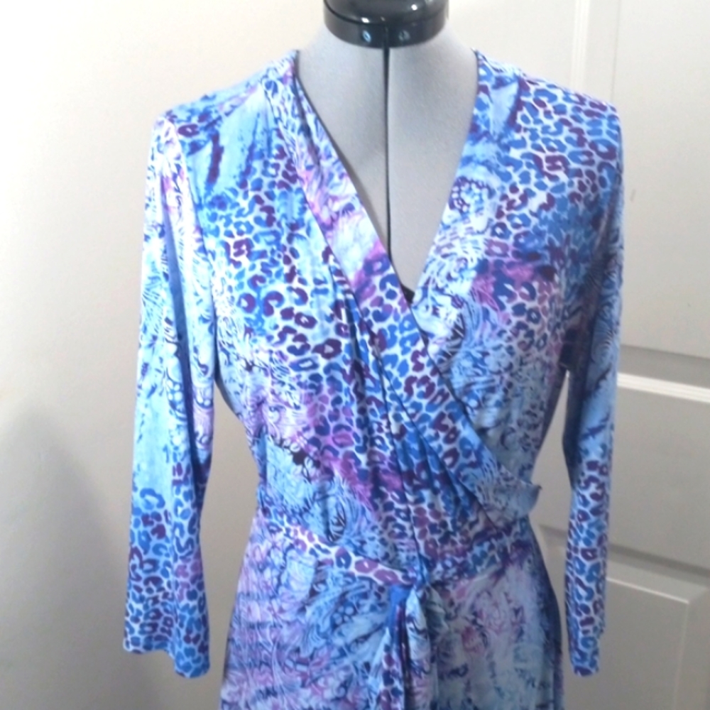 Jaclyn Smith Sz Large Multi Colored Blue/Purple Dress Midi